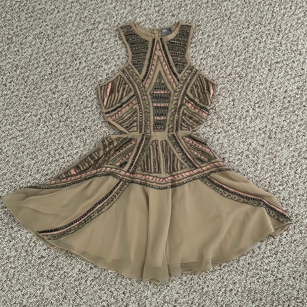 ASOS tan embellished mini dress